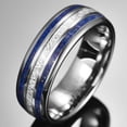thumbnail image 2 of 8mm Imitated Meteorite Tungsten Wedding Ring for Men with Lapis Lazuli Inlay Domed, 2 of 5