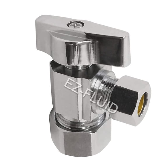 (1)EZ-Fluid Heavy Duty 1/2" Nom. (5/8" OD Comp) x 3/8" OD Comp Angle Stop Valve,1/4 Turn Handle,Chrome Brass Water Shut Off Ball Valve For Water Pipes,Bathroom,Kitchen
