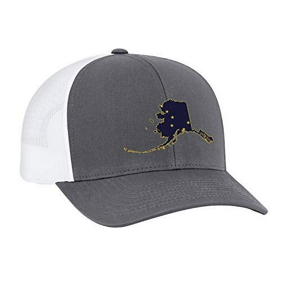 Heritage Pride Alaska State Flag Embroidered Trucker Mesh Snapback Hat-Granite-White Mesh