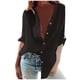thumbnail image 1 of Camisa informal de manga larga con cuello de botones y cuello alto para mujer - Poliéster, transpirable y suave, 3 colores (blanco/azul/negro), tallas S-XXL, 1 of 5