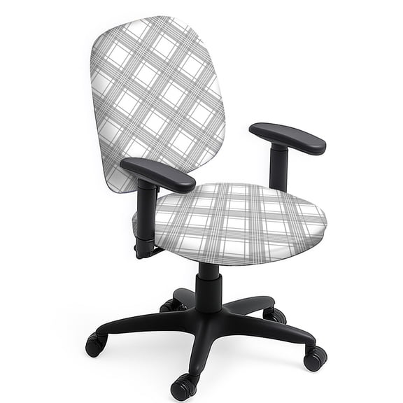 Polyester Office Chair Cover Set 2pcs Gray Checkered Chair Covers White Tartan Stretchable Chairs Slipcover