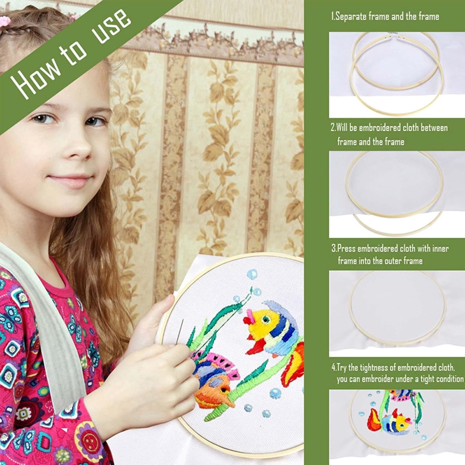 AIGIA 12 Pieces 4 Inch-12 Inch Round Embroidery Hoop Bulk Wholesale Circle Cross Stitch Hoop Ring
