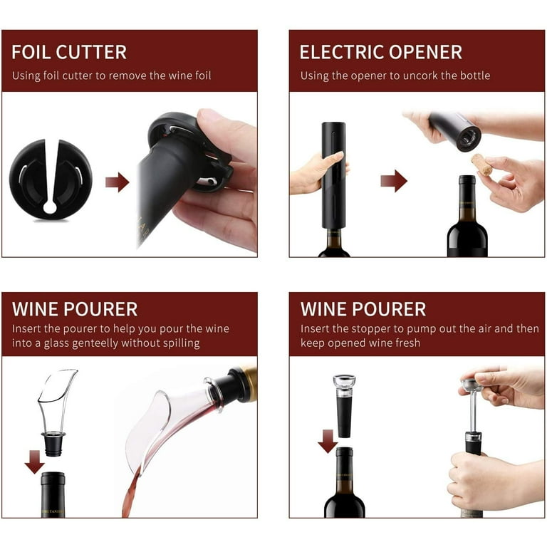 Electric Wine Opener, Automatic Cordless Wine Bottle Opener kit with Foil  Cutter