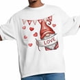 thumbnail image 3 of Camisetas para hombre, camiseta de algodón con cuello redondo y diseño de gnomo de San Valentín, manga corta, con bandera de corazón., 3 of 8