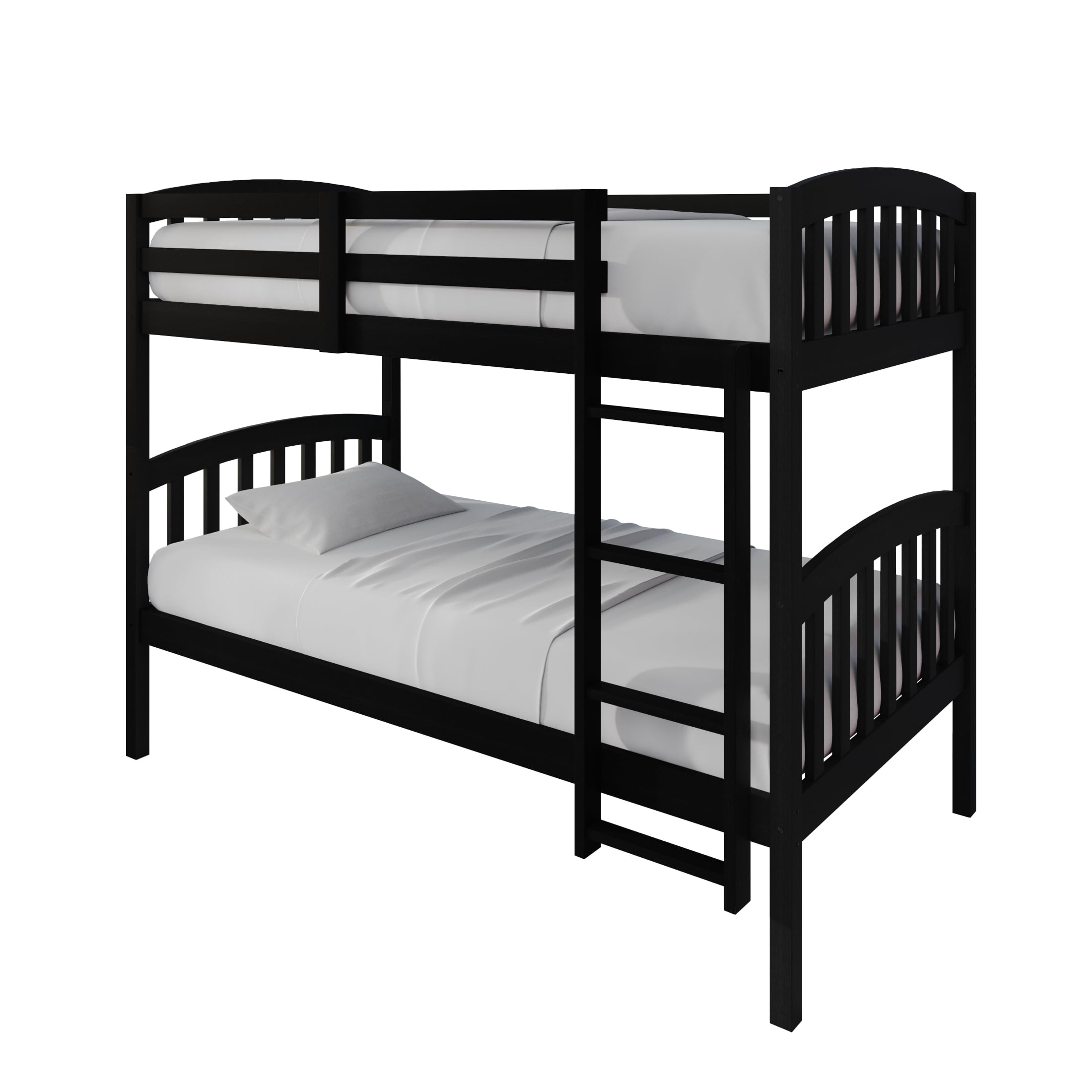 Castle Place Mid-Century Twin over Twin Wooden Convertible Bunk Bed, Black