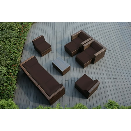 Ohana 10 Piece Outdoor Wicker Patio Furniture Sectional Conversation Set - Mixed Brown Wicker