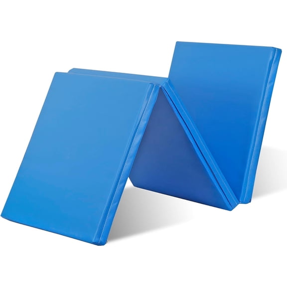 WYDK Tri-Foldable Gymnastics Tumbling Thick Mats with Carrying Handles for Home Exercise, Gym, Stretching, Core Workouts, Yoga,Blue