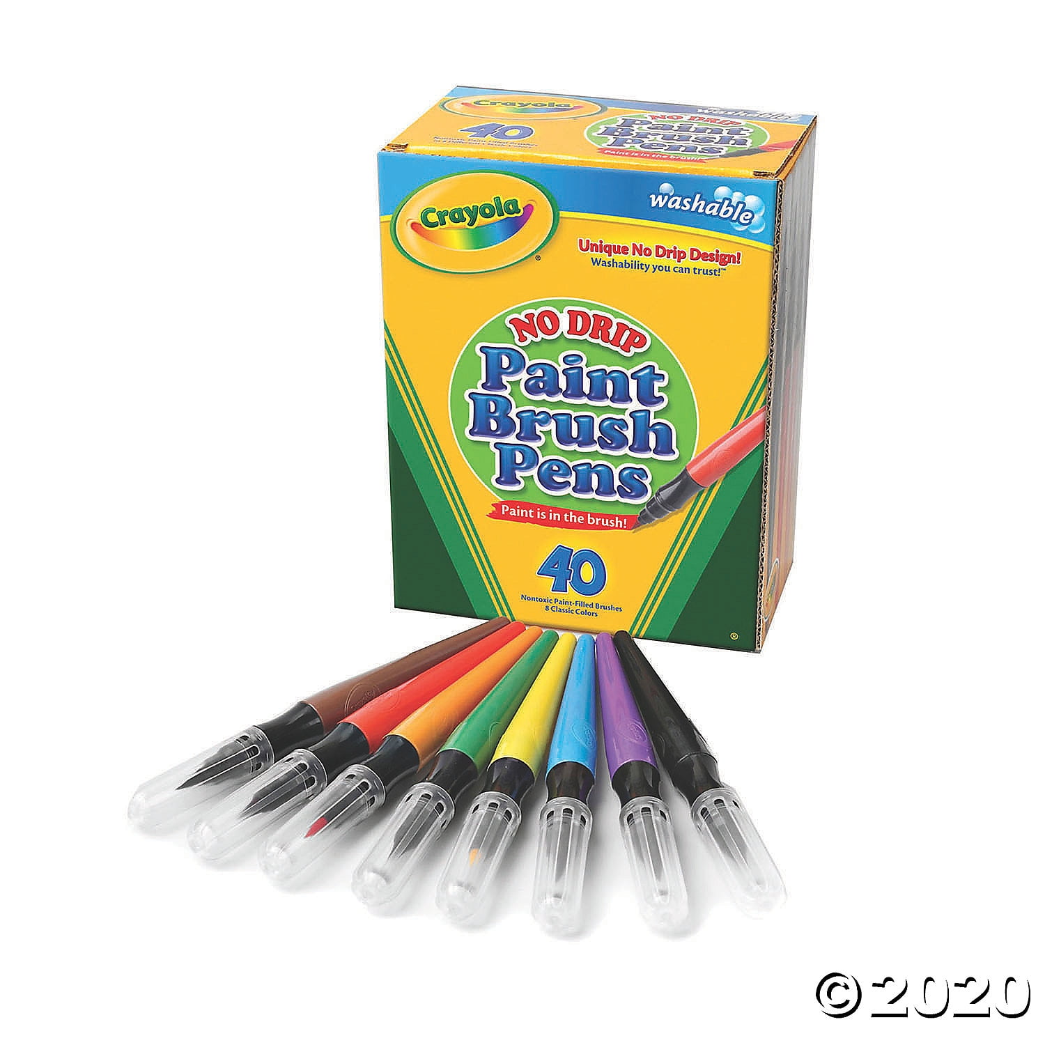 Crayola NoDrip Washable Paint Brush Pens, Assorted Colors, 40 Count