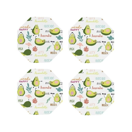 

Coasters Set of 4 - Happy Avocado Drink Coasters for Tabletop Protection Leather Coasters for Living Room Decor and Housewarming Gift Octagon