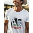 thumbnail image 2 of Men's "Here Fishy Fishy" Graphic Tee - Casual Black Cotton T-Shirt with Colorful Fishing Rod Print, Round Neck, Short Sleeve - Ideal for Summer Outdoor Activities, Fishing Gear, 2 of 7