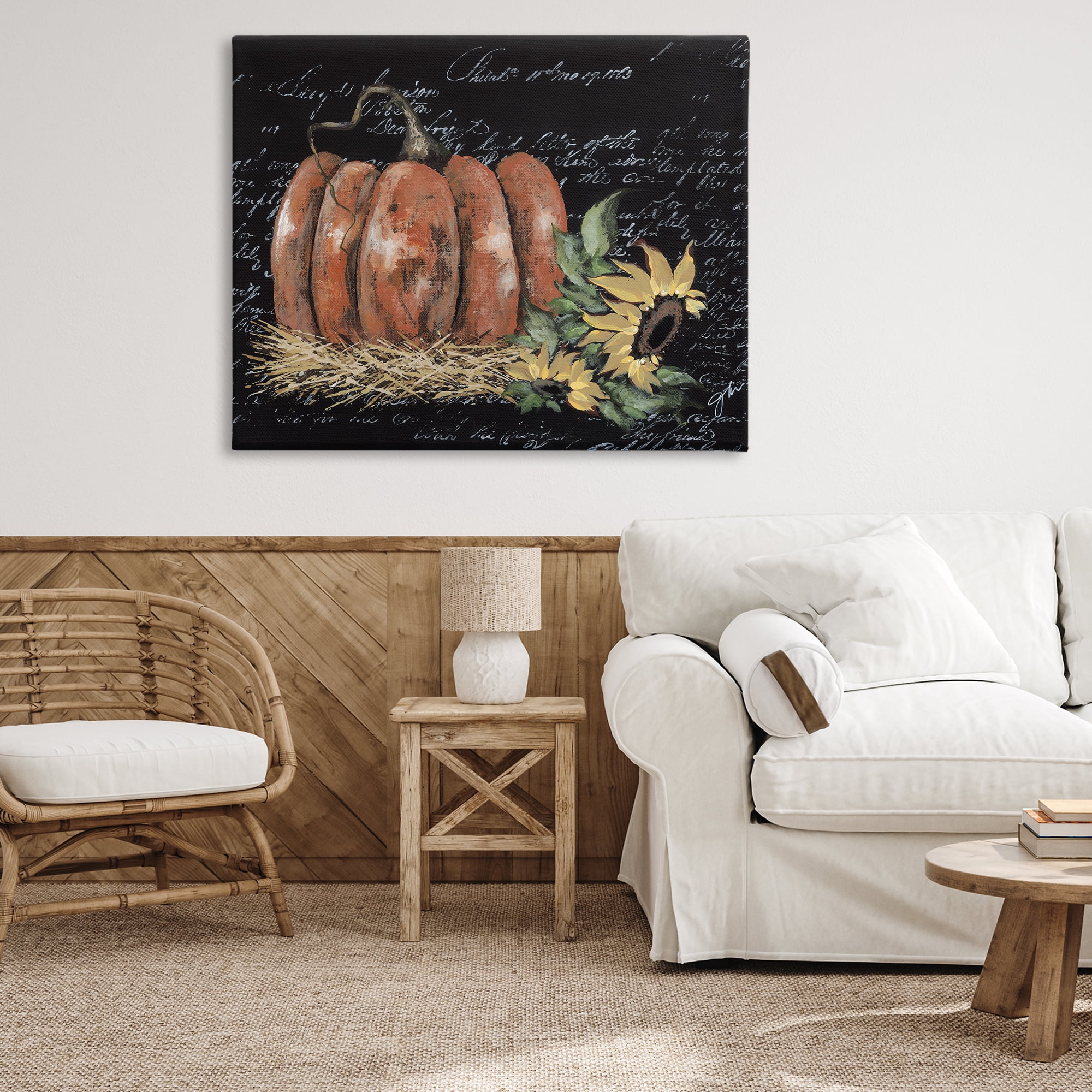 Stupell Industries Autumn Country Pumpkin Botanical & Floral Painting Gallery Wrapped Canvas Art Print Wall Art, 48 x 36