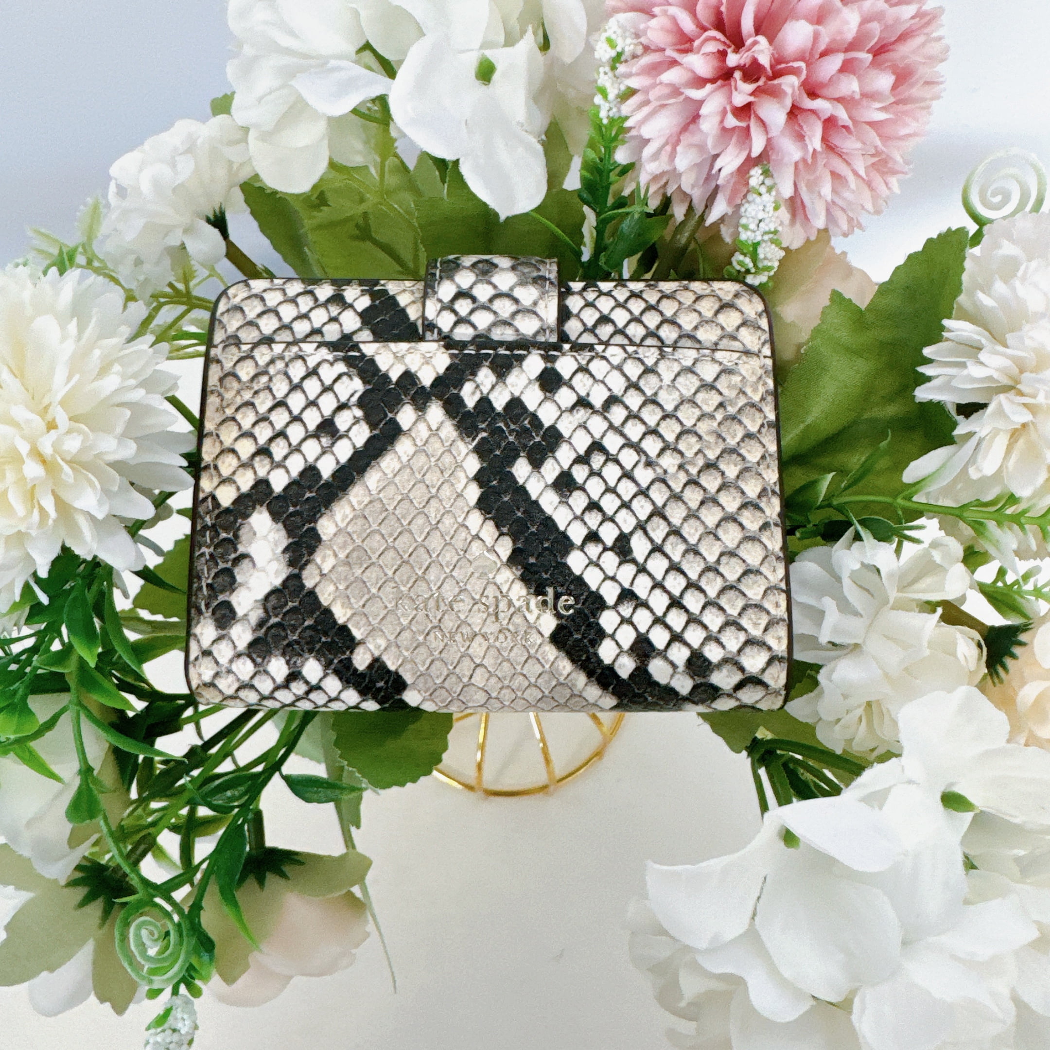 Kate Spade KF542 Phoebe Snake Embossed Small Card Holder IN Tiramisu Mousse Multi