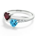 thumbnail image 3 of Gem Stone King 1.19 Ct Heart Shape Swiss Blue Topaz Red Rhodolite Garnet 925 Silver Lab Grown Diamond Ring (Size 9), 3 of 5