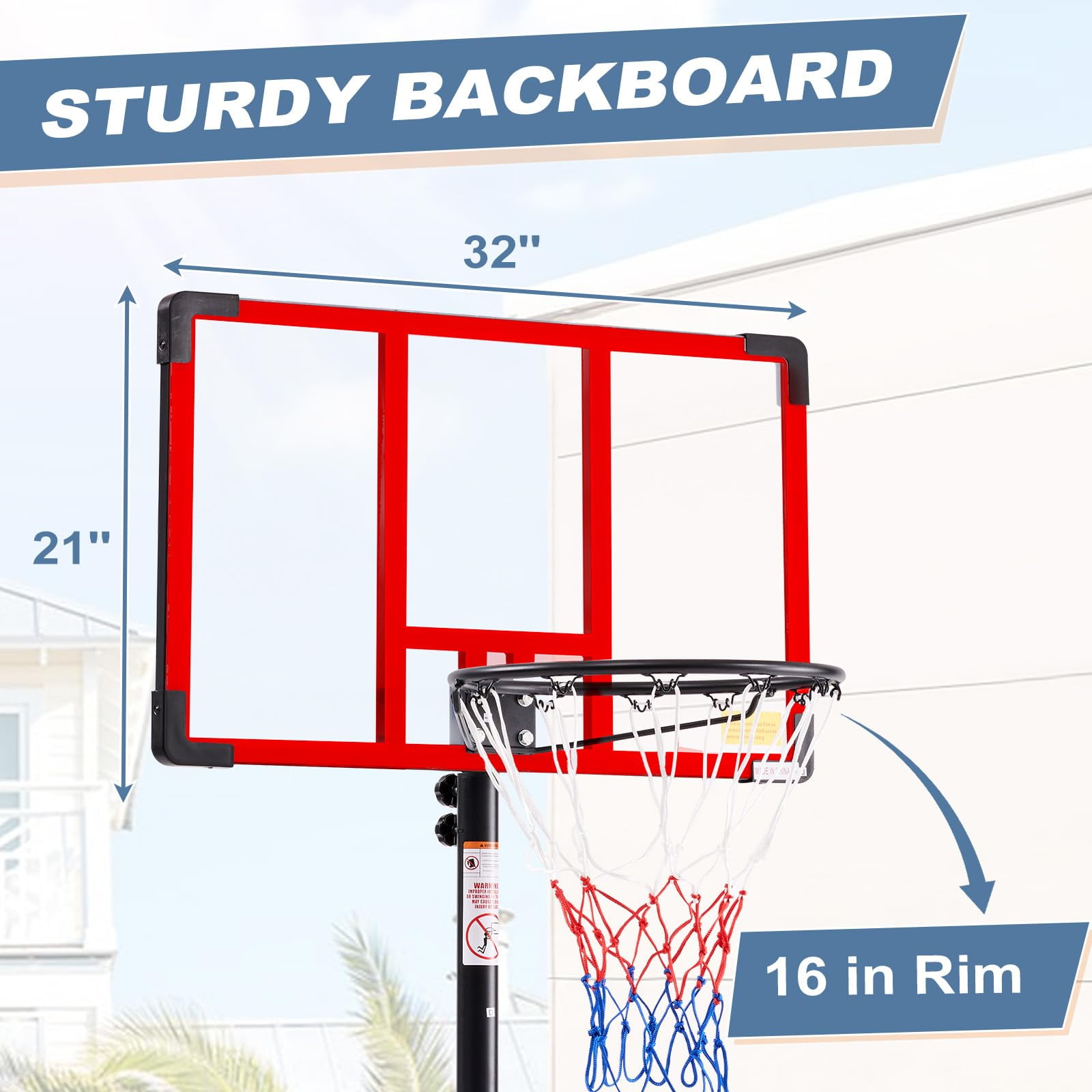 Atilioo Portable Basketball Hoop Stand with 44" Shatterproof Backboard, 5.08-8.53FT Adjustable Basketball Goal System, 2 Wheels, Fillable Base for Adults and Kids in Indoor/Outdoor, Red