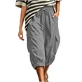 thumbnail image 3 of Womens Cargo Capri Pants, Elastic Waist Drawstring Cropped Pants with Multi Pockets, Outdoor, Walking Casual Workout Wear | VerBelle,Gray L, 3 of 7