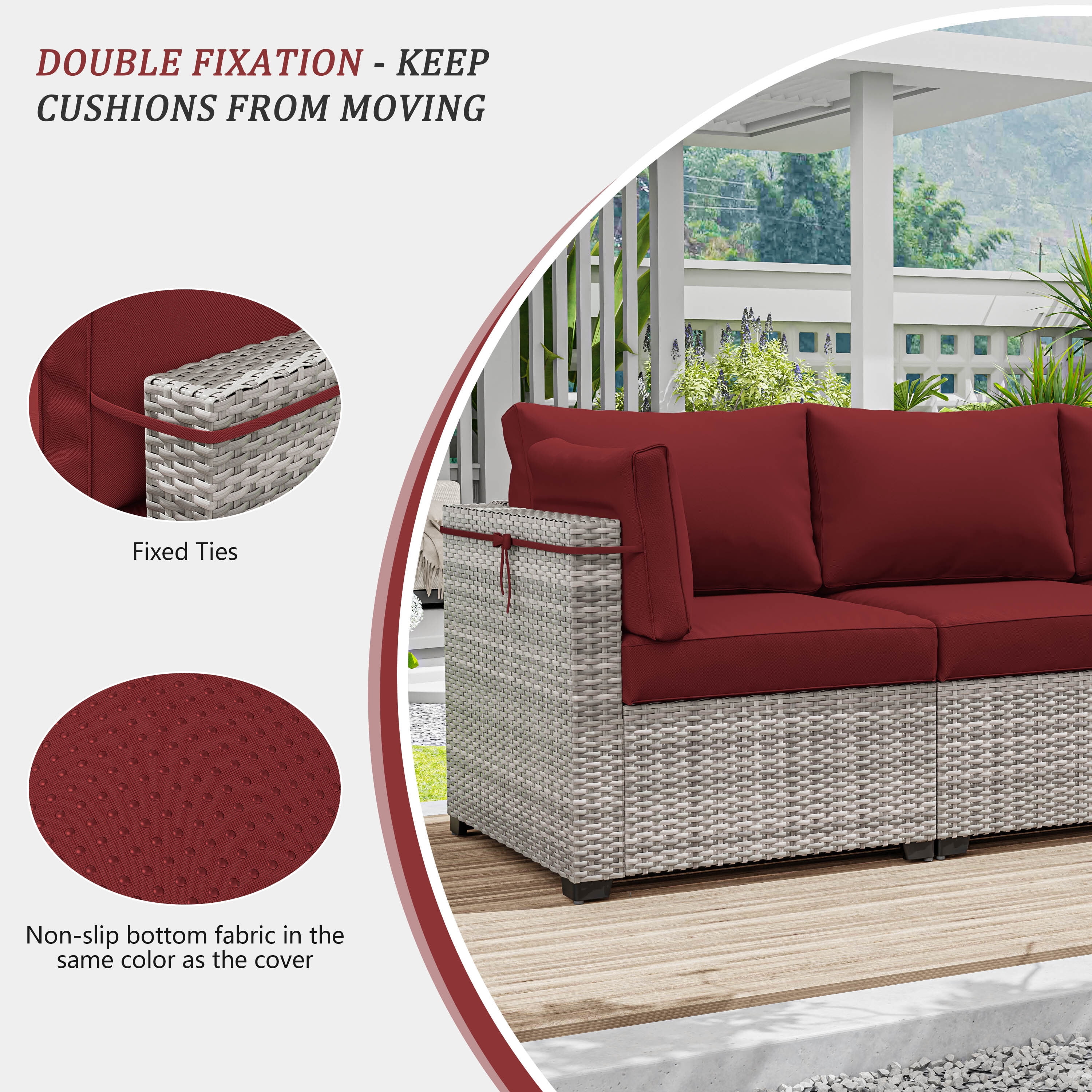 Pakunoda 8Pcs Cushion Covers for Outdoor Furniture, Waterproof Patio Cushion Covers Replacement Slipcovers with Zipper, Washable Reusable Outdoor Cushion Covers Burgundy, Covers Only