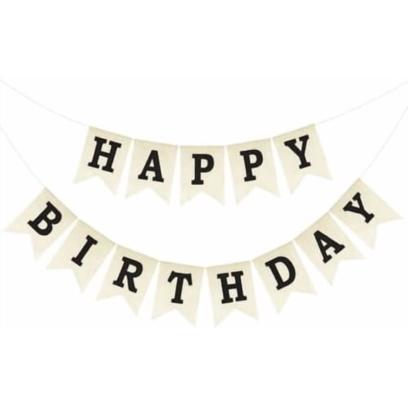 Happy Birthday Banner - NO DIY Burlap Happy Birthday Banner Sign Happy Birthdays Party Decoration Happy Birthdays Banners Bunting for Women Men Girl Boy Celebration Party Backdrops (Black)