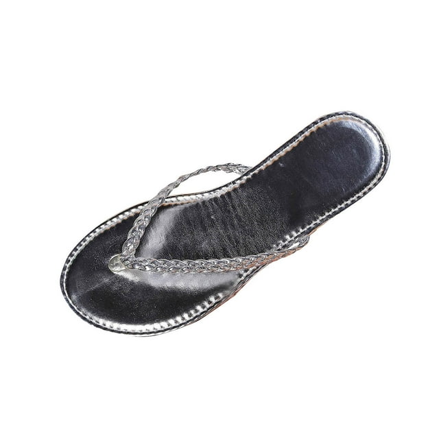 Silver Females Silver Tone Clip Toe Casual Beach Sandals For Spring Summer Outdoor Leisure And Easy Wear With Sturdy Base