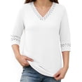 thumbnail image 4 of ClodeEU Women's V Neck Elbow Sleeve Blouse,Casual Loose Fit Solid Color Top White,Women's Plus M, 4 of 7