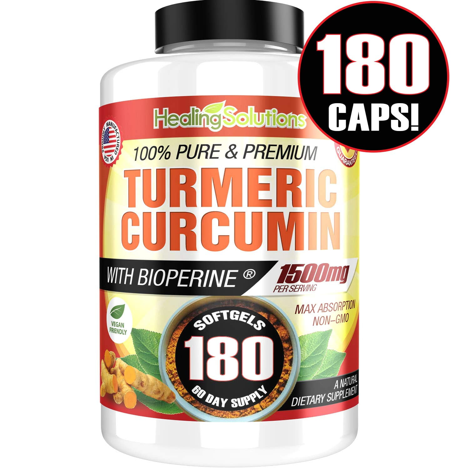 Turmeric Curcumin with Bioperine 1500mg (180 Capsules) Maximum Potency