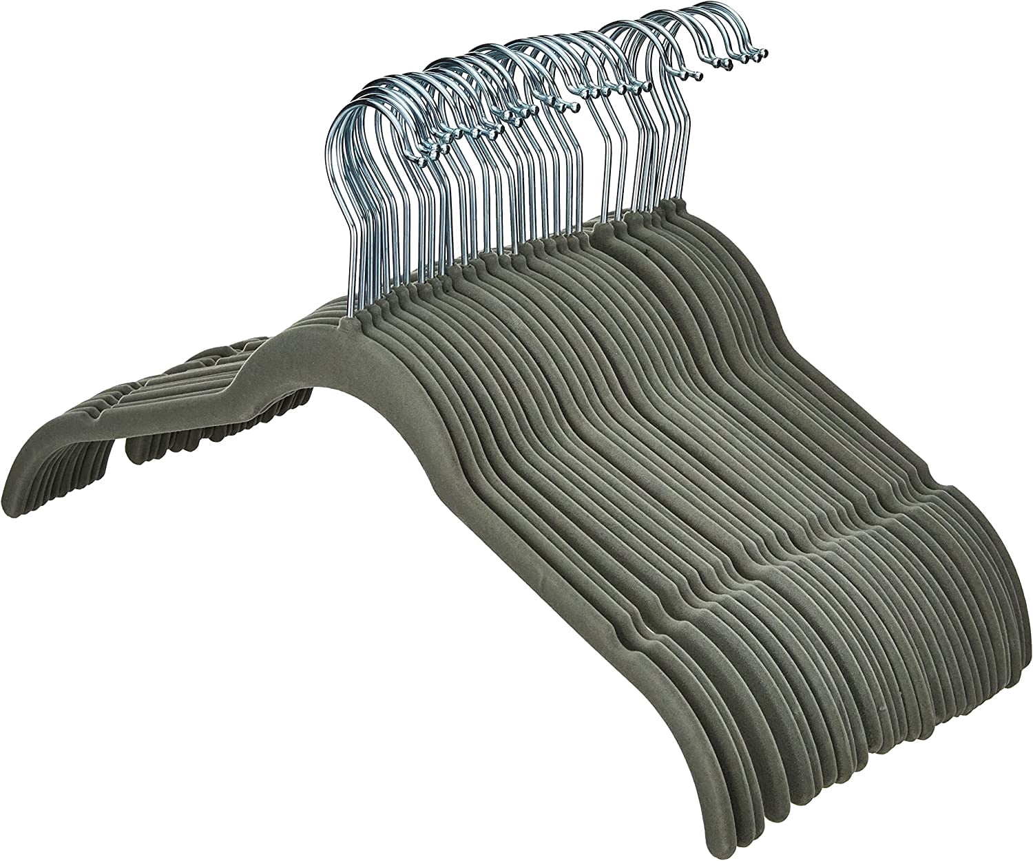 Space Saving Slim Velvet Non-Slip Clothes Hangers, Sturdy, Gray/Silver, 100-Pack