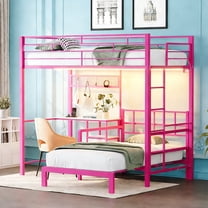 Ktaxon Twin over Twin Bunk Bed with Desk and Stoarge Drawers, Metal Loft Bed Frame, Pink
