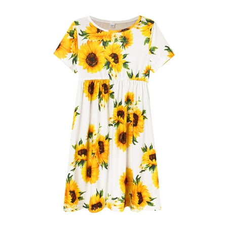

TAIAOJING Toddler Dress Short Sleeve Summer Girls Dress With Floral Print Short Sleeve Princess Dress With Two Pocket 13-14 Years