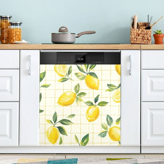 Dishwasher Sticker Dishwasher Cover Magnet Refrigerator Home Decorative Art Kitchen Panel Decal Lemons and Leaves 23x26 Inch