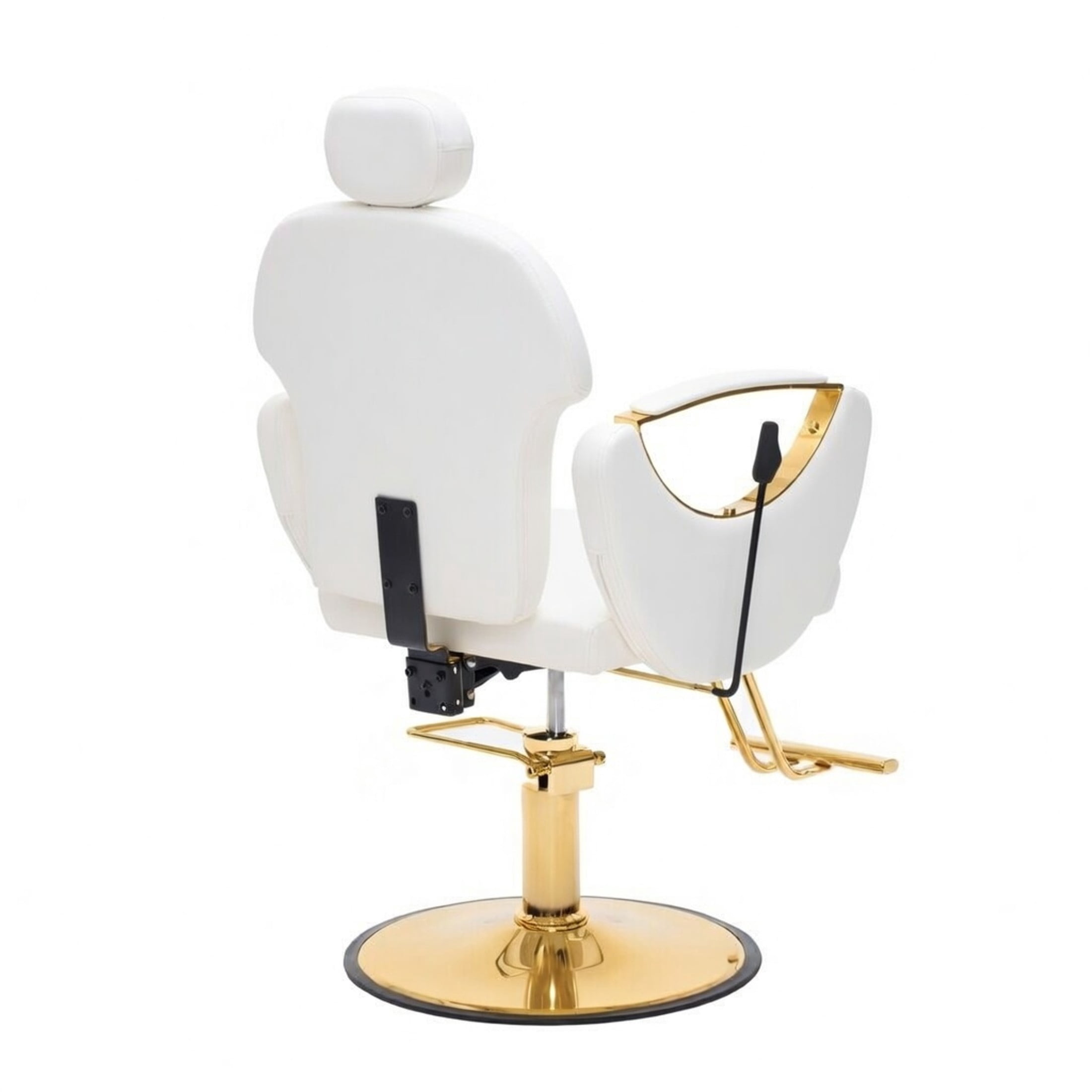 Noble House Hydraulic Barber Chair, Reclining Salon Styling Chair, PU Upholstery, White + Gold