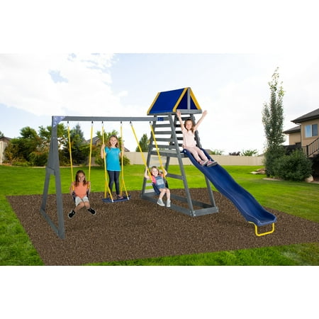Mill Creek Canyon Wooden Swing Set with Sling Swing, Standing Swing, Play Fort, and 8ft