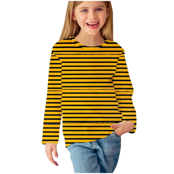 Ashirexll Girls Long Sleeve Shirts, Fall Shirts, Long Sleeve Shirts for Girls 3-14 Years Striped and Plaid Shirts Round Neck Casual Fall Clothes