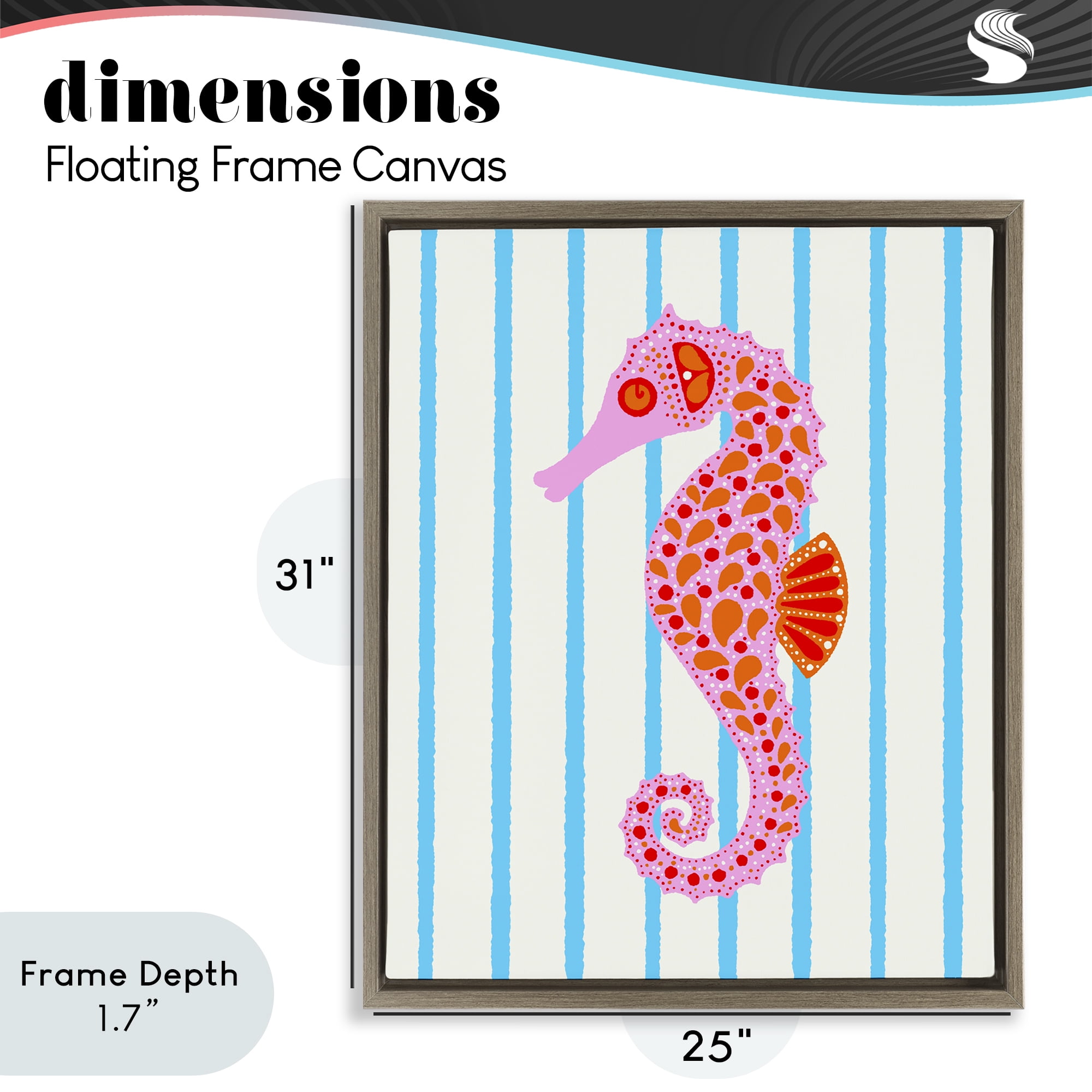 Stupell Industries Boho Seahorse on Stripes Brown Framed Floater Canvas Wall Art, design by Indira Prieto | IndySign
