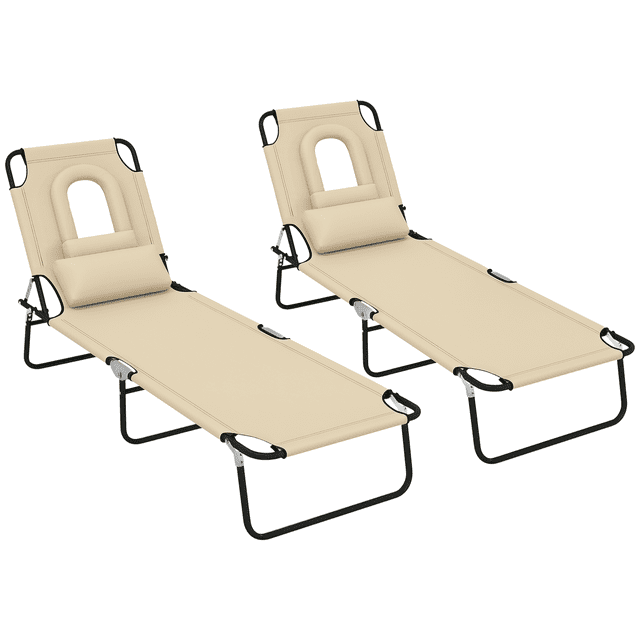 Outsunny 2 Pcs Chaise Longue d'Extérieur Réglable, Chaise Longue Pliante de Jardin