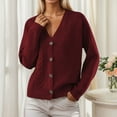thumbnail image 2 of cfhntfmh Fall Cardigan Sweaters for Women V Neck Soft Knit Long Sleeve Shirts Cable Knit Open Front Womens Fall Clothes（Wine,X-Large), 2 of 6