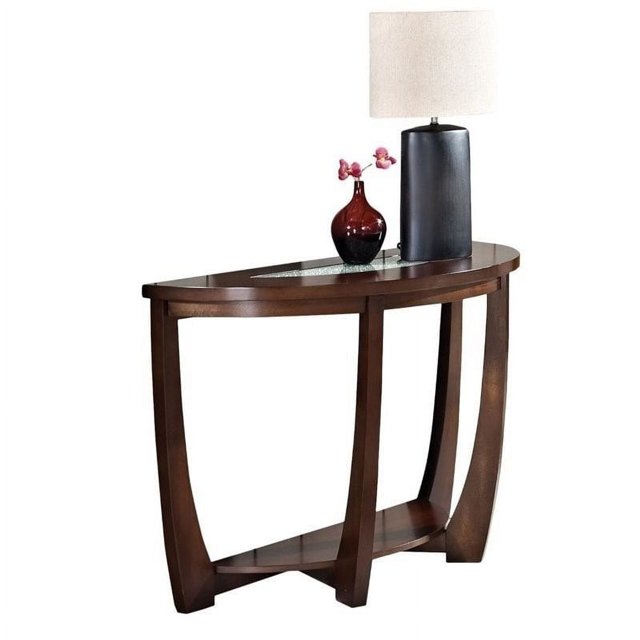 Bowery Hill Table de Canapé en Cerisier avec Insert en Verre Craquelé