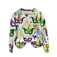 thumbnail image 5 of Craaazy Women's Mardi Gras Shirts Round-neck Casual Long-sleeved Sweatshirt Holiday Party Costumes Graphic Carnival Top Gifts, 5 of 6