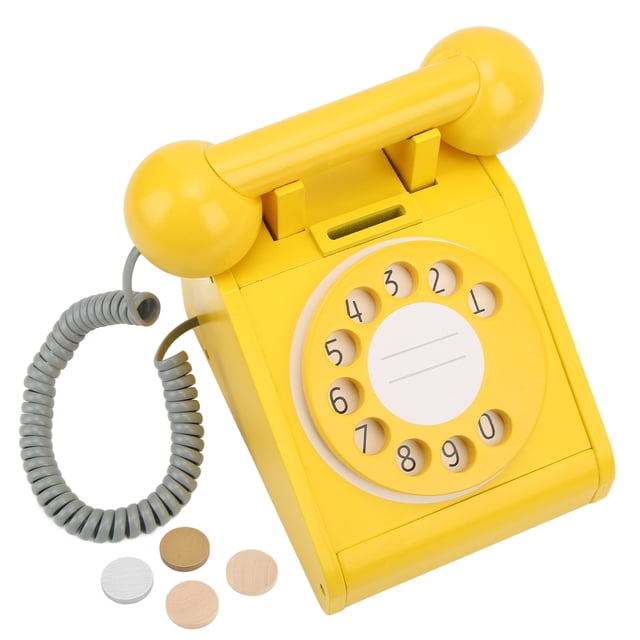 Teléfono retro de juguete Jadeshay simulación madera rosa con dial giratorio