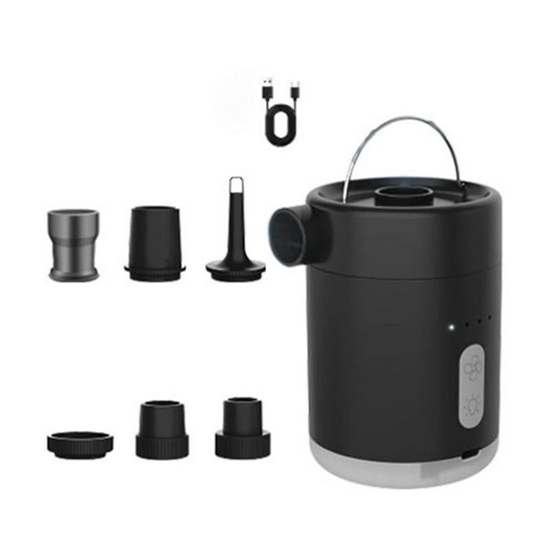 Mini bomba de aire eléctrica con luz para acampar, bomba de aire multiusos para inflar y Negro