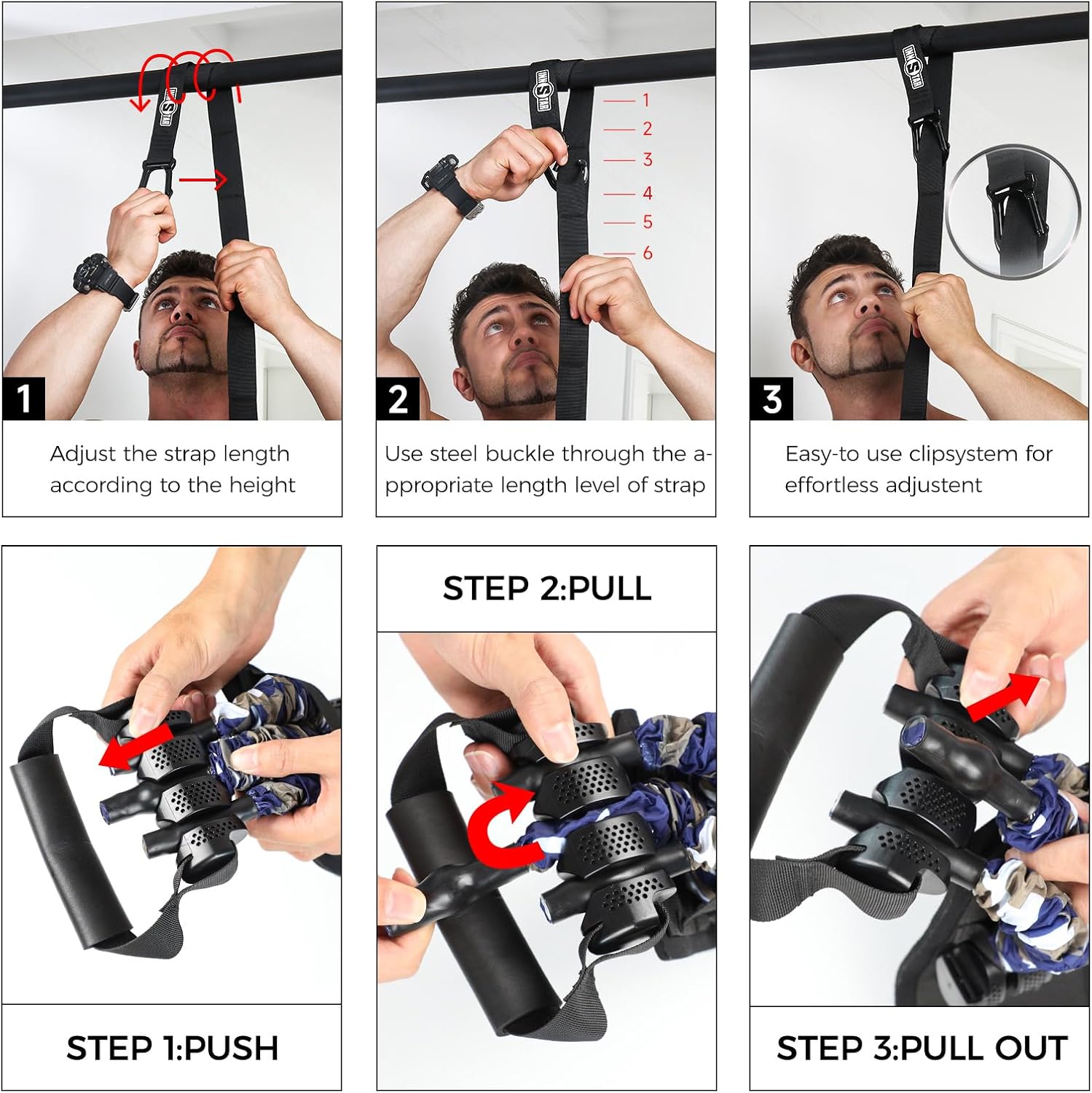 JJEAN-Innstar Pull Up Assistance Bands, Heavy Duty Resistance Band for Pull Up Assist, Adjustable Resistance 165-265lbs with Fabric Feet/Knee Rest, Pull Up Bands Assistance Bands