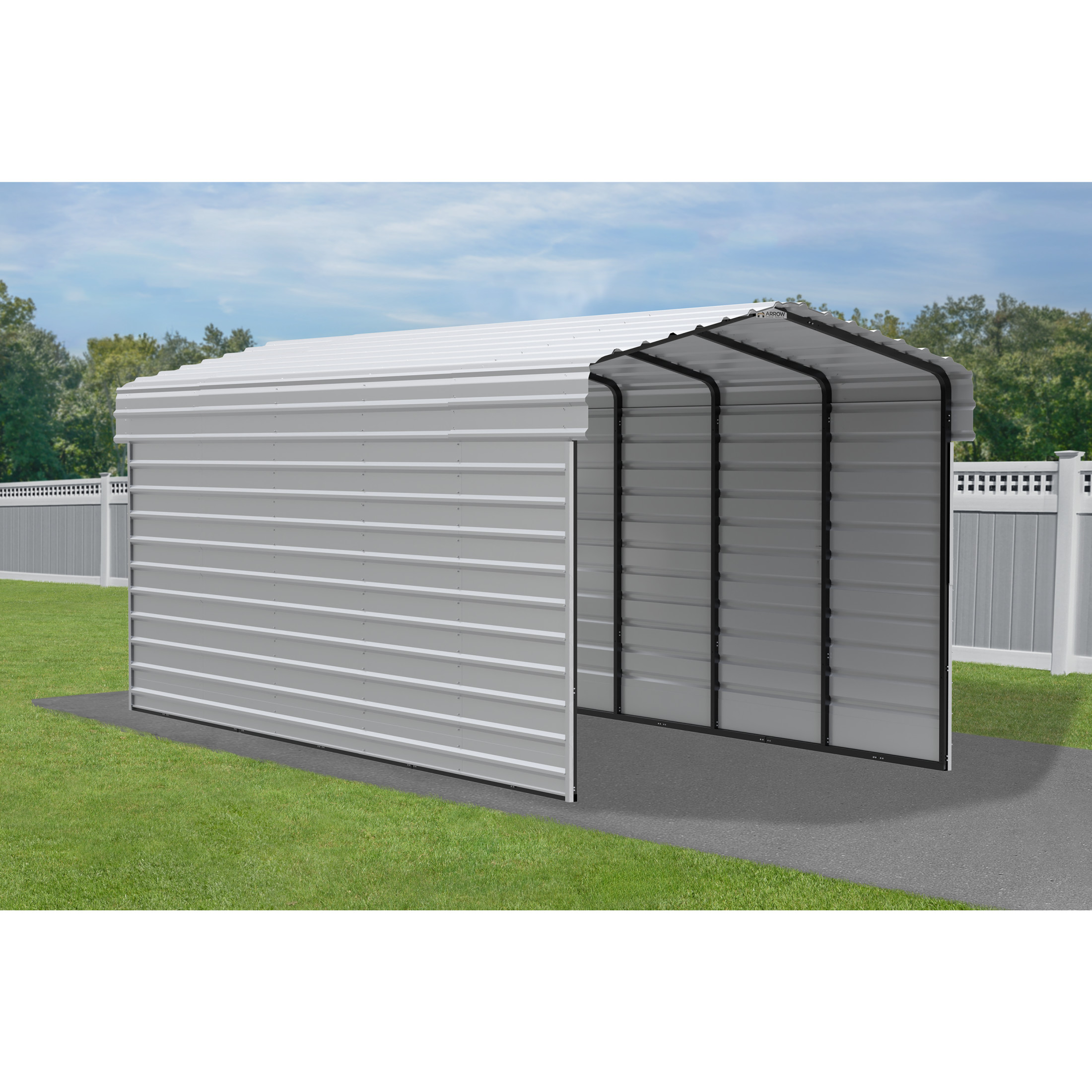 Arrow 10 x 24 x 9 ft Eggshell Steel Carport With 2 Side Wall Kit