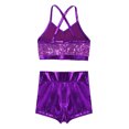 thumbnail image 4 of iiniim Kids Girls Shiny Metallic 2 Piece Dance Sports Gym Outfit Crop Top with Shorts Gymnastics Swimwear Activewear, 4 of 7
