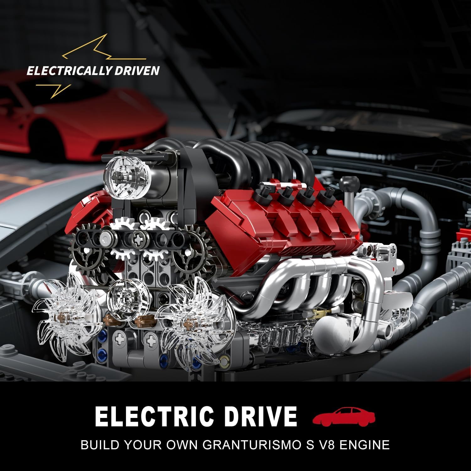 10227 V8 Engine Model Kit, 787+Pcs Mini V8 Engine Kits that Runs, Build Your Own Car Model Engine with Gearshift & Motor, Building Blocks, DIY Construction Engineering Toy