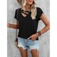 thumbnail image 2 of Top de manga de pétalo para mujer, camiseta informal con cuello en V, color liso, elegante, holgada, camiseta básica de verano, color negro M, 2 of 7