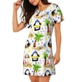 thumbnail image 2 of Fotbe Penguins On The Beach Bata de Dormir para Mujer con Estampado, Camisón de Algodón de Manga Corta, Ropa de Dormir Casual, 2 of 6