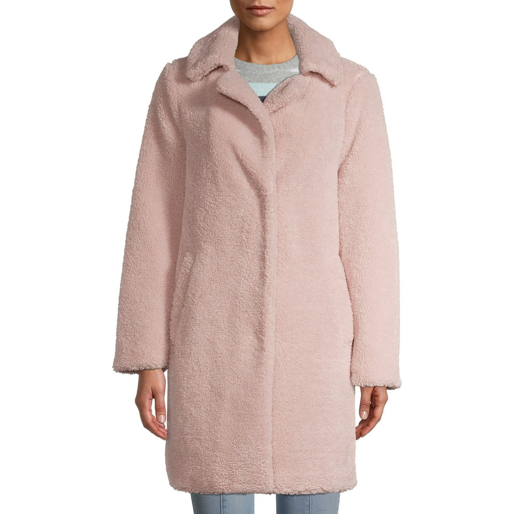 Time and Tru Time and Tru Women's Long Teddy Bear Faux Sherpa Coat