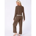 thumbnail image 3 of DARING DIVA Long Sleeve Crewneck Lounge Sets Contrast Color Trims S Brown, 3 of 6