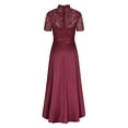 thumbnail image 7 of Summer Saving Wycnly Formal Dresses for Women Short Sleeve Crewneck Solid Summer Maxi Dresses Weddign Guest Bridesmaids Elegant Lace Pleated Swing Dress Wine s Under $5, 7 of 7
