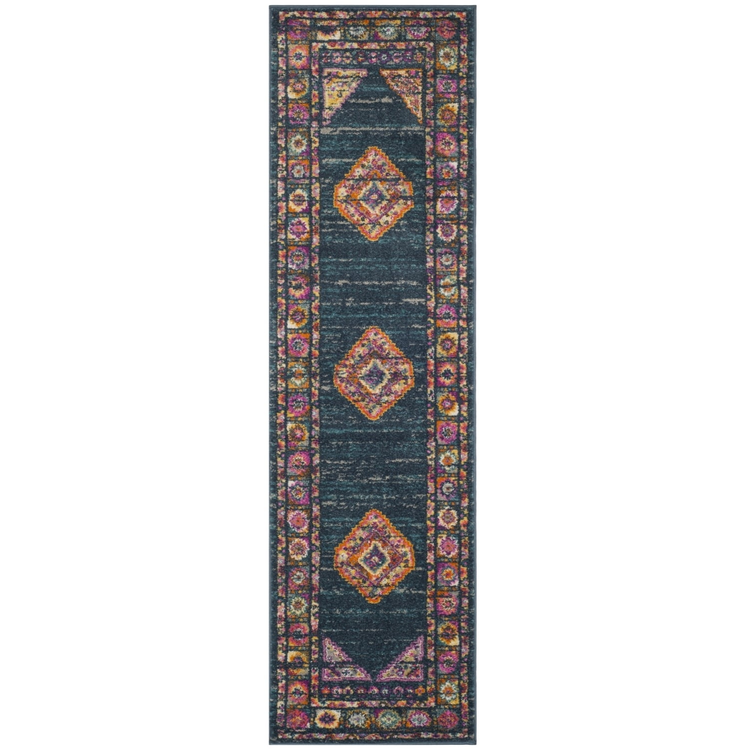 SAFAVIEH Madison Emmet Traditional Runner Rug, Blue/Fuchsia, 2'3" x 12'