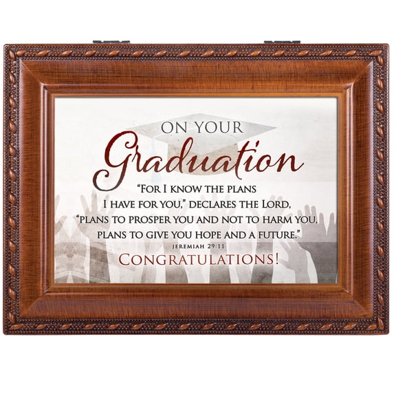 Cottage Garden Graduation Dreams Come True Rope Trim Inspirational Music Box Plays Pomp and Circumstance