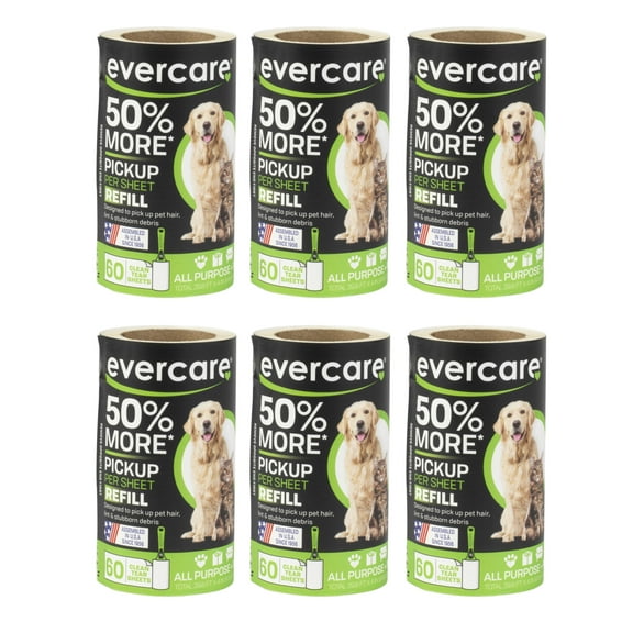 Evercare Pet Lint Roller Refill 60 Sheet Lint Refill Pack of 6